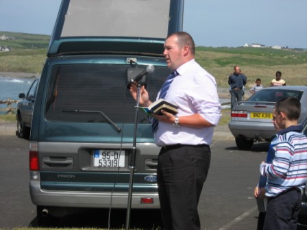 This summer the Youth Fellowship held open-air outreach services in a number of locations in the Coleraine area. These included Drumadragh, Windyhall, Portballintrae and Macosquin. Various members and friends of the Youth Fellowship took part in the meetings.